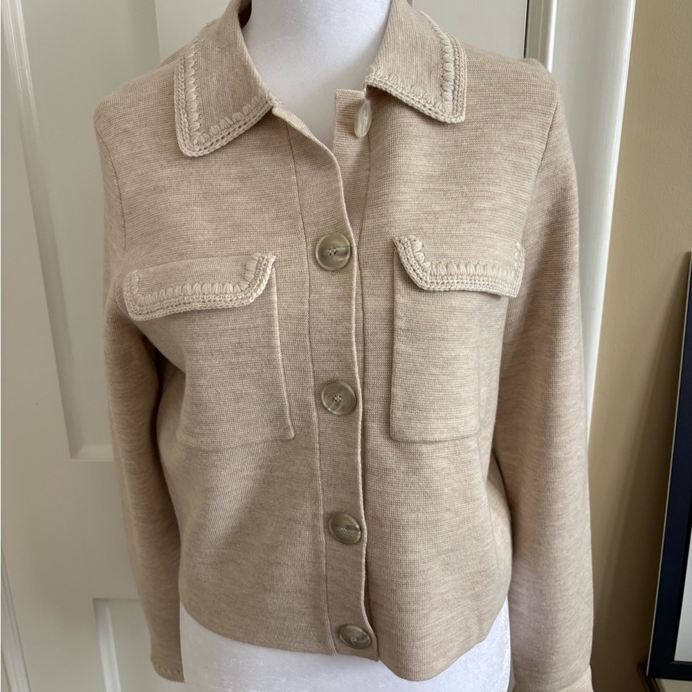 Sezane Crocheted Beige Betty Cardigan